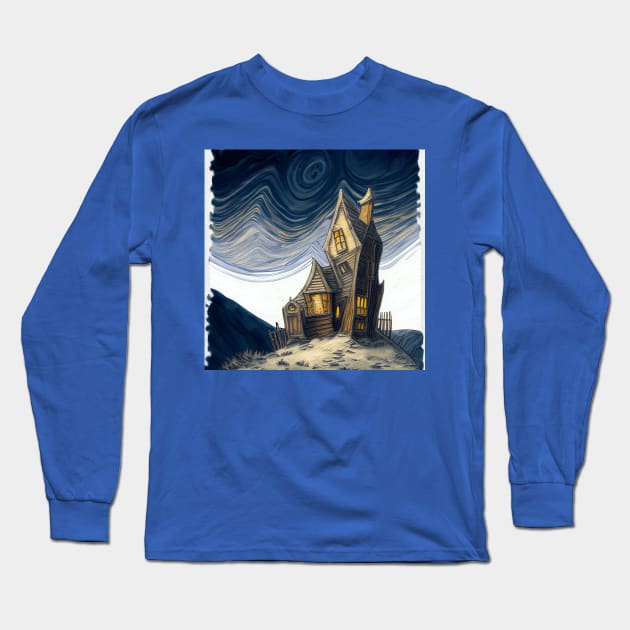 Starry Night Above The Shrieking Shack Long Sleeve T-Shirt by Grassroots Green